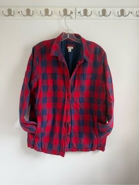 L.L. Bean Primaloft Shacket Red and Navy Buffalo Plaid